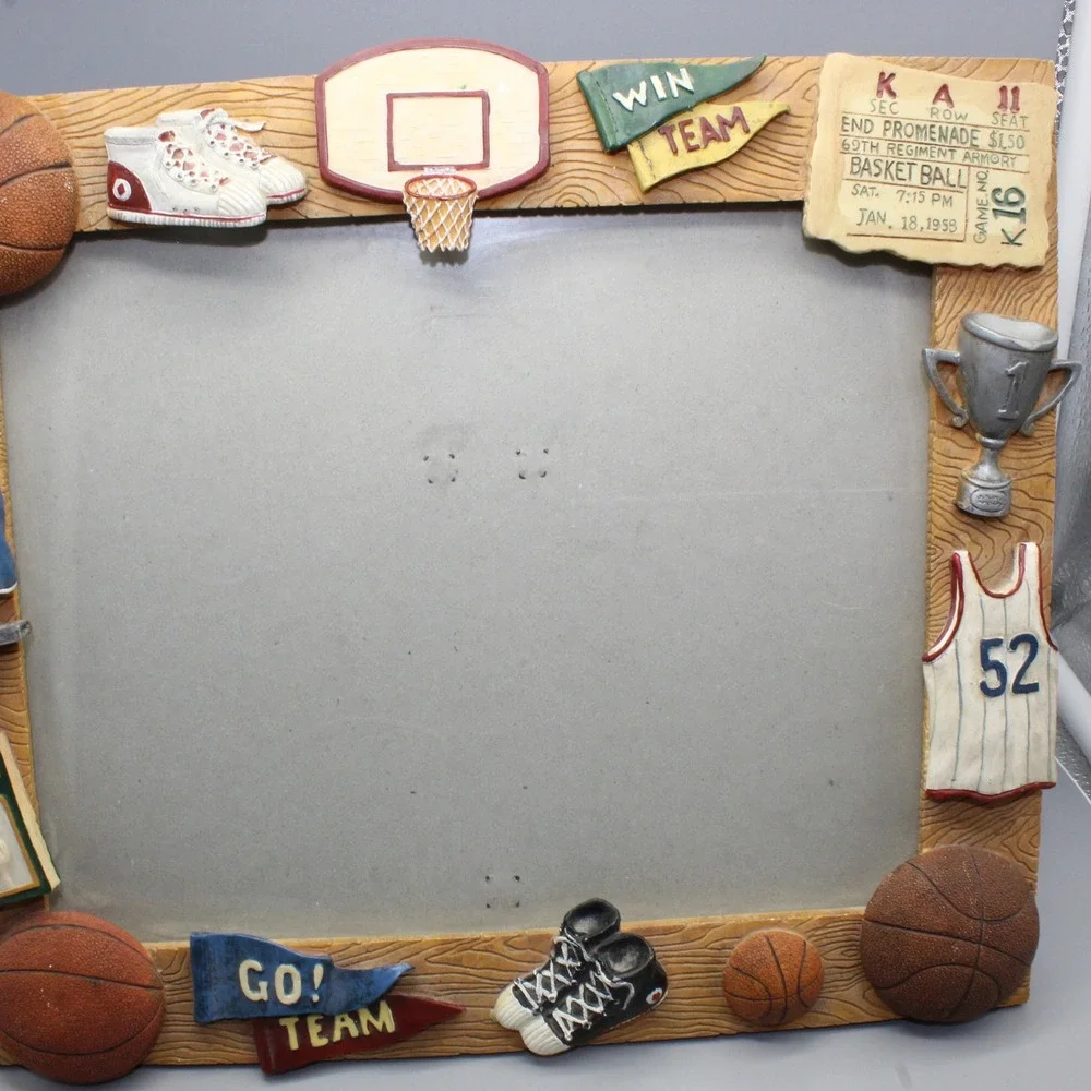 Russ Berrie Basketball Picture Frame 3D Resin Handpainted 8x10 Brown Sport Decor